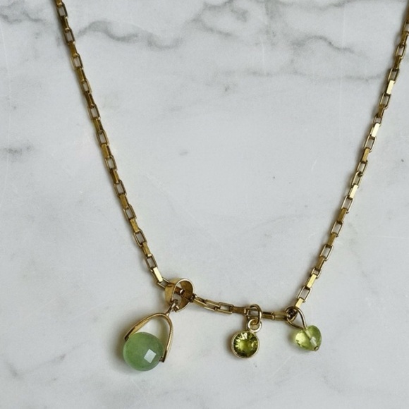 Gold Plated Paperclip Chain Necklace with Peridot & Green Aventurine Pendants - Picture 3 of 4